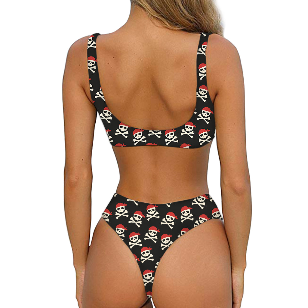 Pirate Skull Crossbones Pattern Print Front Bow Tie Bikini