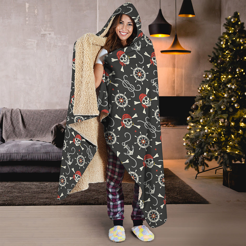 Pirate Theme Pattern Print Hooded Blanket