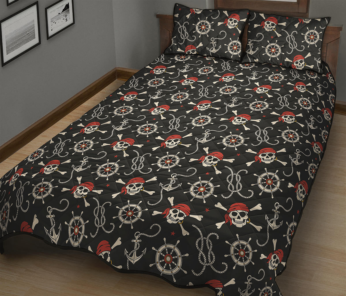Pirate Theme Pattern Print Quilt Bed Set