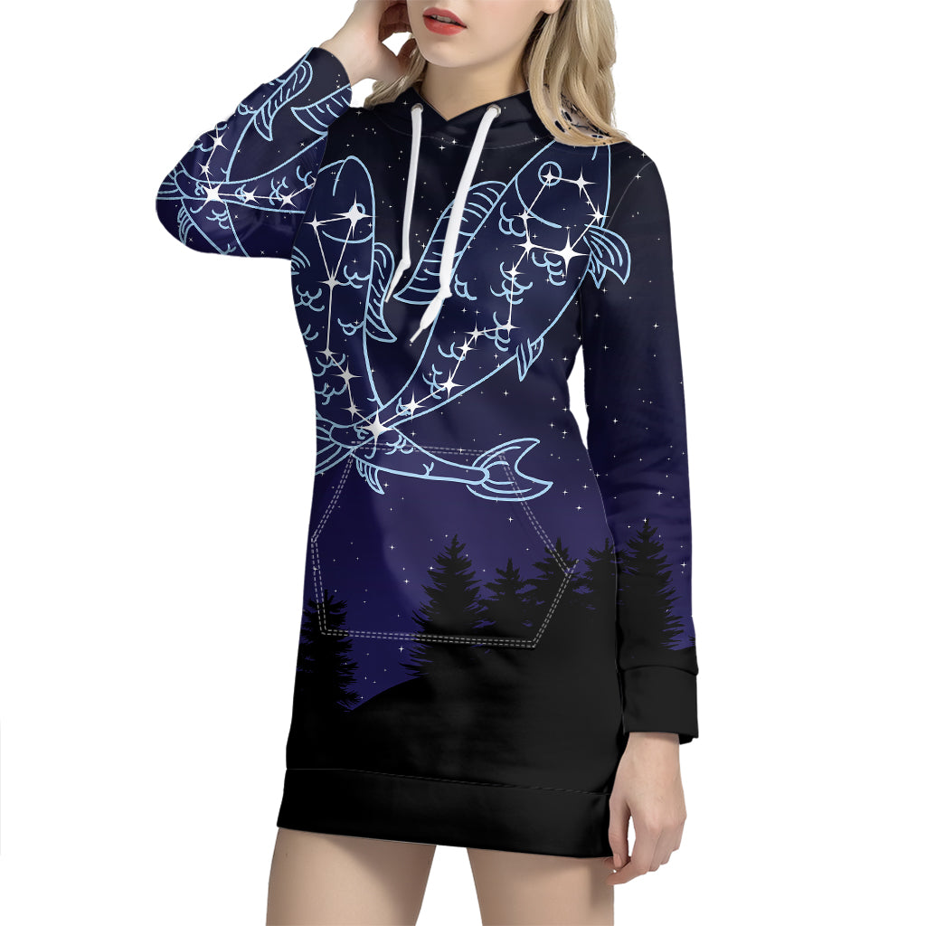Pisces Constellation Print Pullover Hoodie Dress