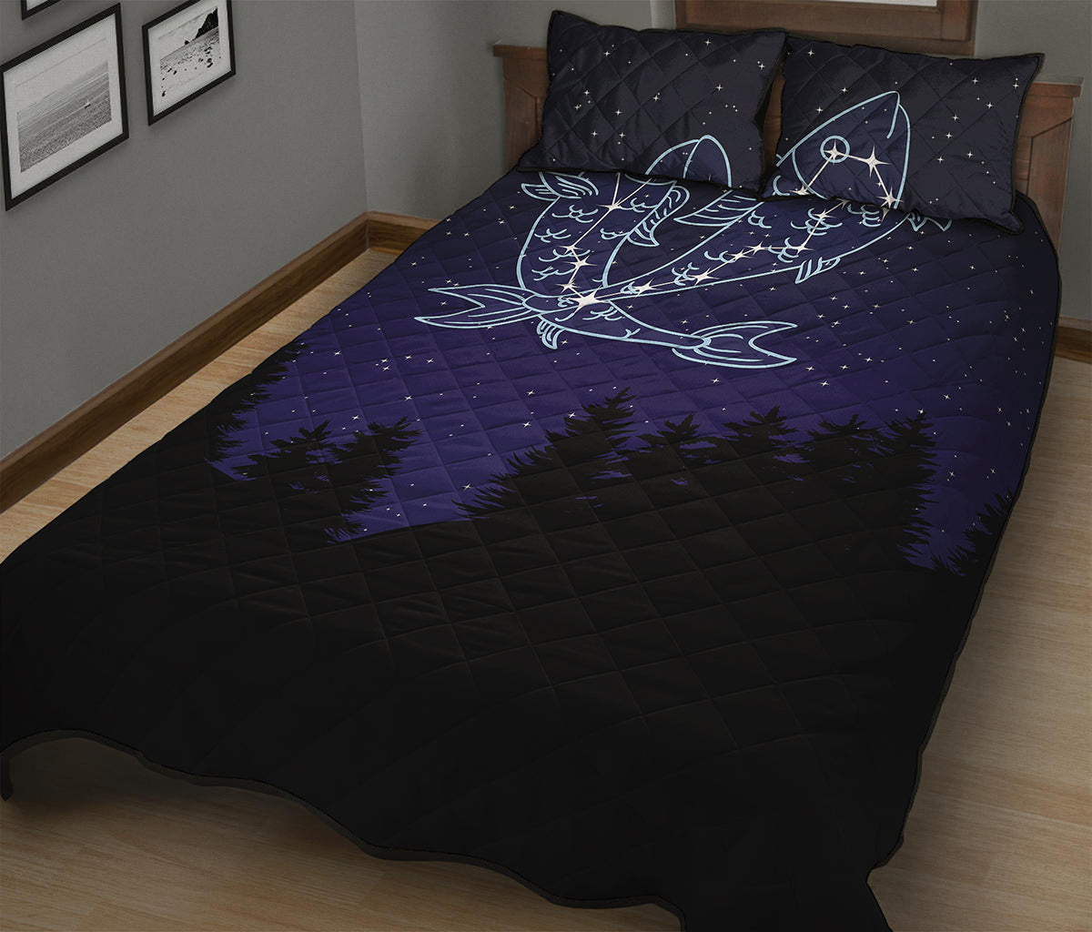 Pisces Constellation Print Quilt Bed Set
