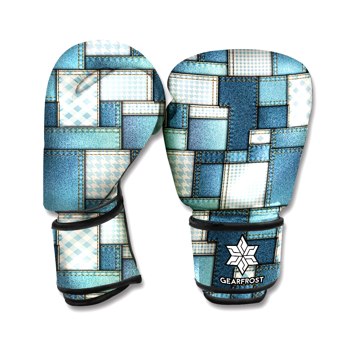 Plaid And Denim Patchwork Pattern Print Boxing Gloves