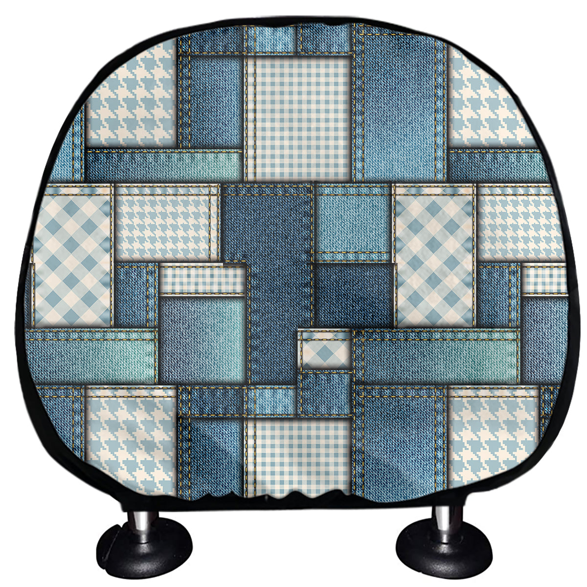 Plaid And Denim Patchwork Pattern Print Car Headrest Covers