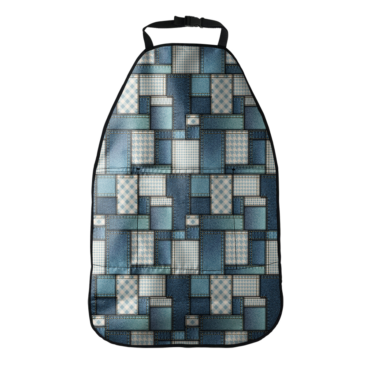 Plaid And Denim Patchwork Pattern Print Car Seat Organizers