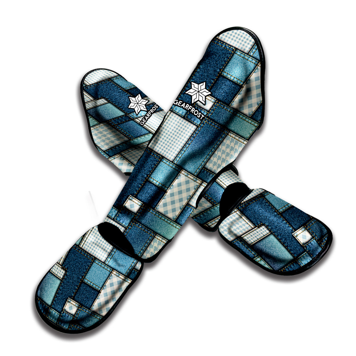 Plaid And Denim Patchwork Pattern Print Muay Thai Shin Guard