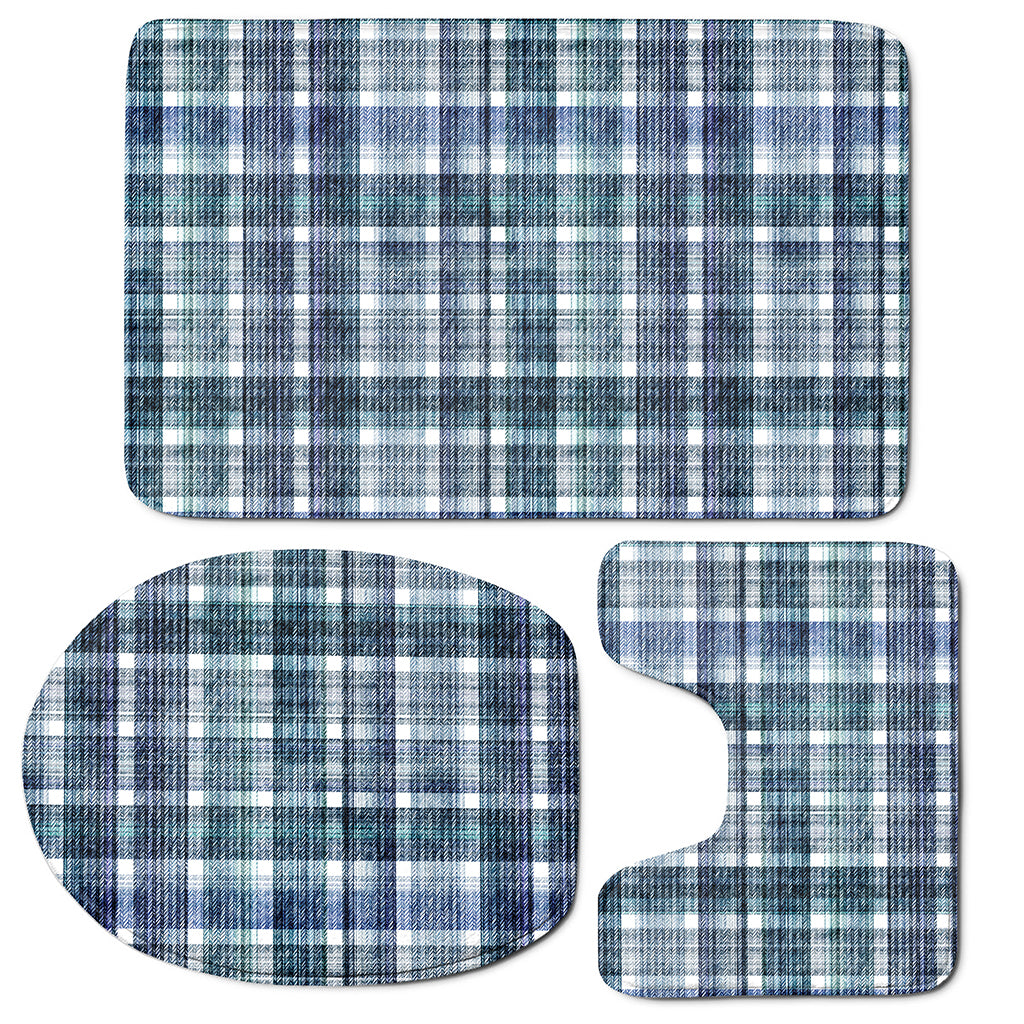 Plaid Denim Jeans Pattern Print 3 Piece Bath Mat Set