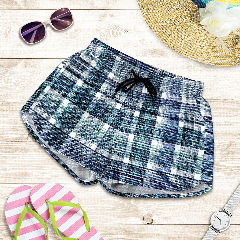 Plaid Denim Jeans Pattern Print Women's Shorts
