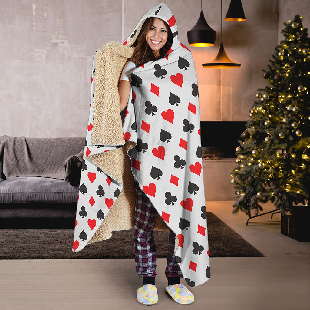 Playing Card Suits Pattern Print Hooded Blanket