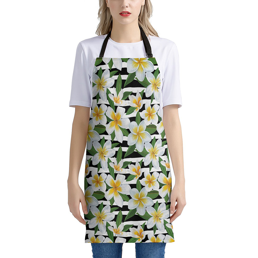 Plumeria Flower Striped Pattern Print Apron
