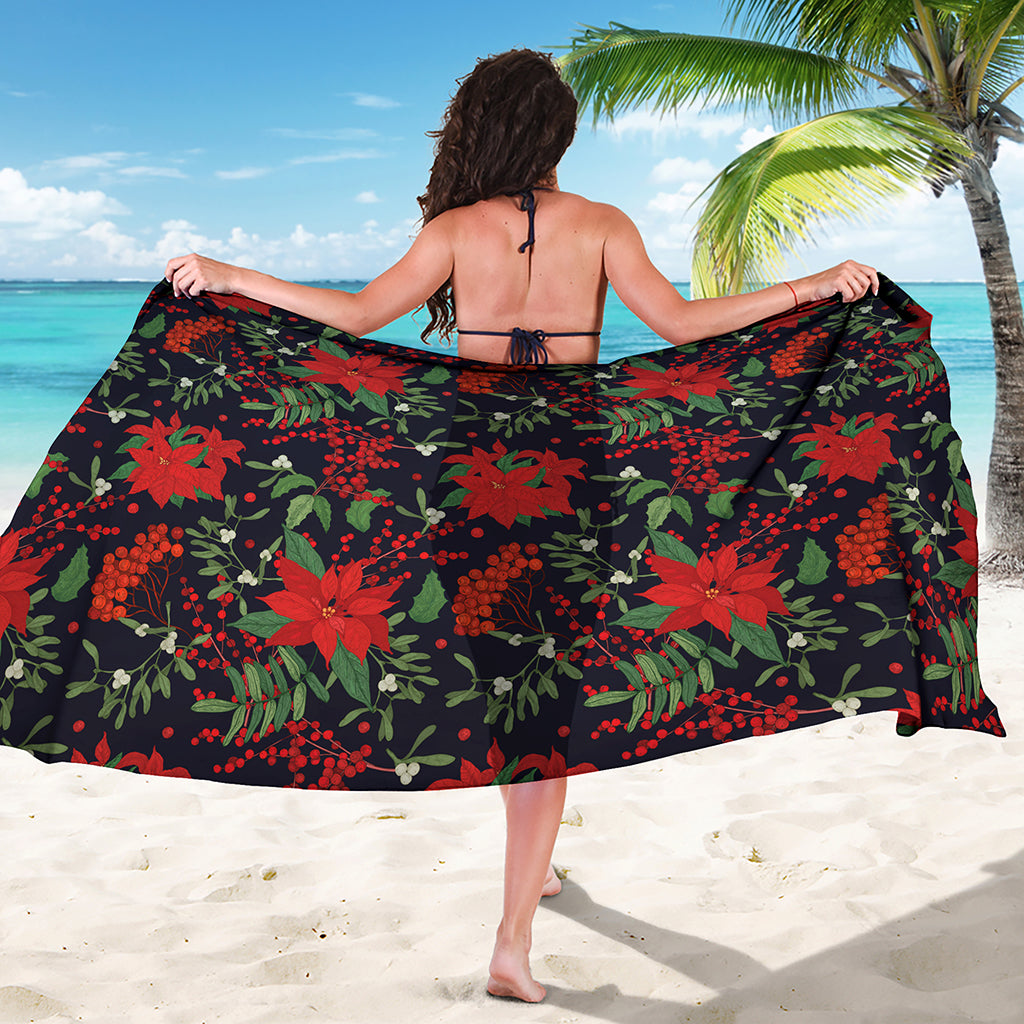Poinsettia Flower Pattern Print Beach Sarong Wrap