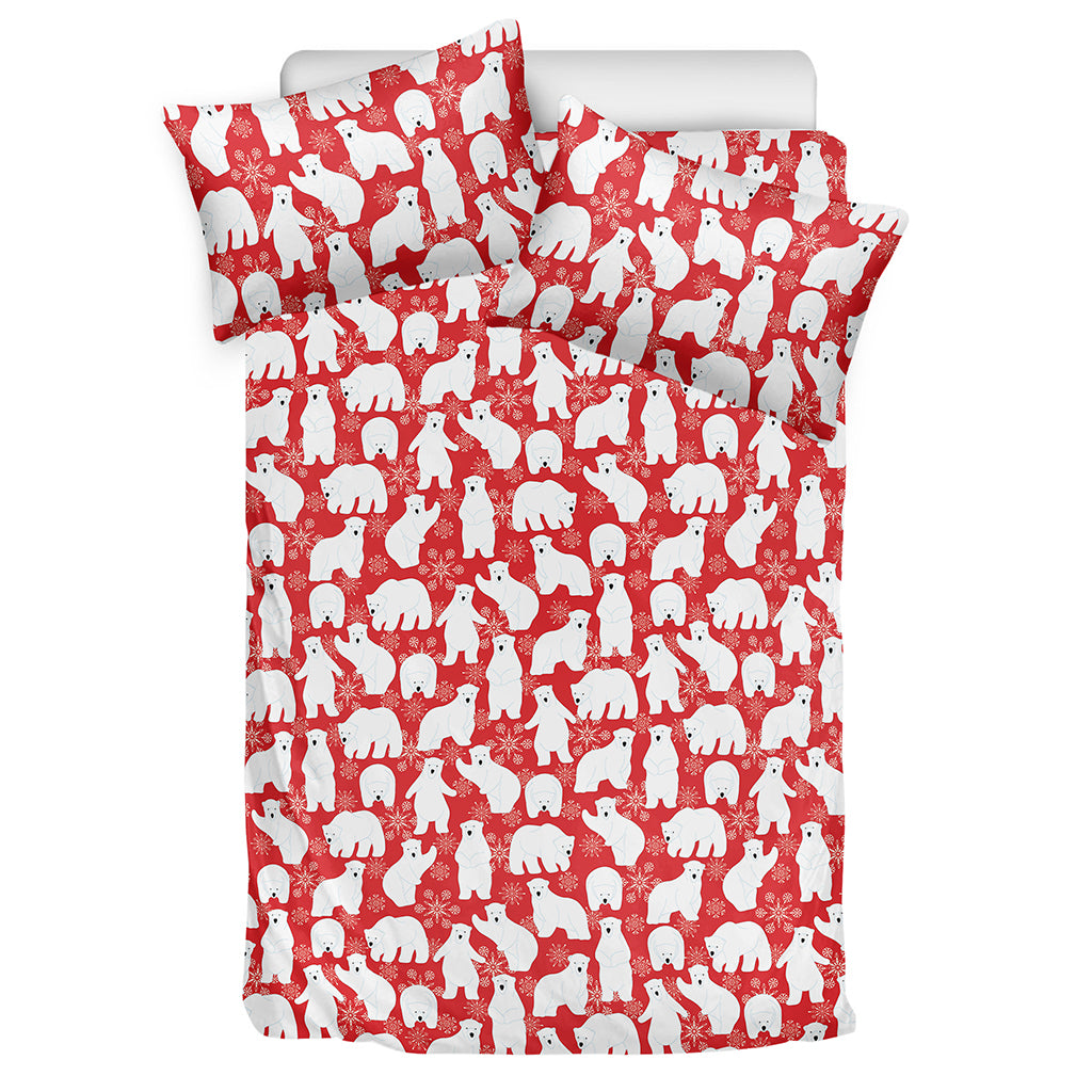 Polar Bear And Snowflake Pattern Print Duvet Cover Bedding Set