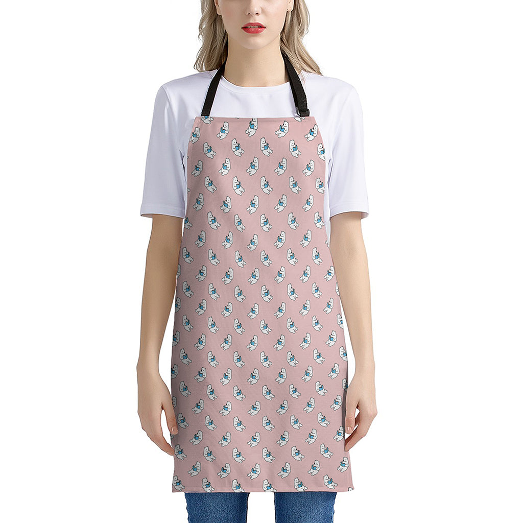 Polar Bear Reading Book Pattern Print Apron