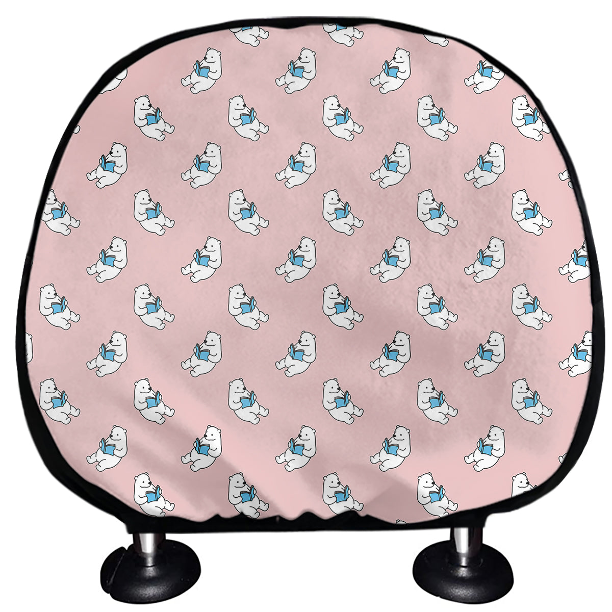 Polar Bear Reading Book Pattern Print Car Headrest Covers