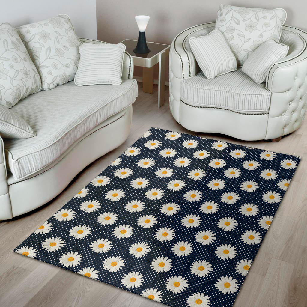 Polka Dot Daisy Floral Pattern Print Area Rug