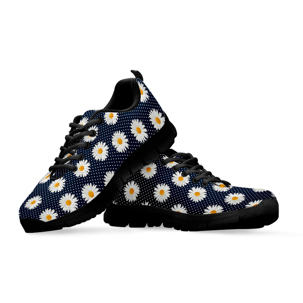 Polka Dot Daisy Floral Pattern Print Black Sneakers