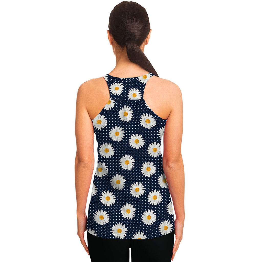 Polka Dot Daisy Floral Pattern Print Women's Racerback Tank Top