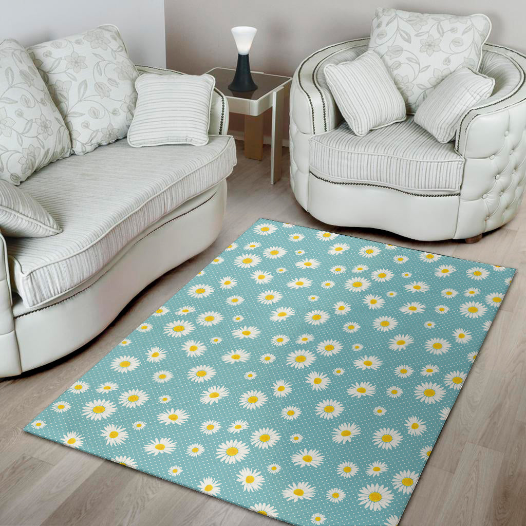 Polka Dot Daisy Flower Pattern Print Area Rug