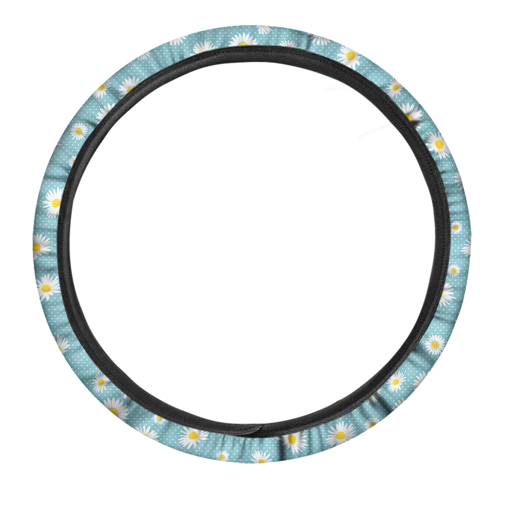 Polka Dot Daisy Flower Pattern Print Car Steering Wheel Cover