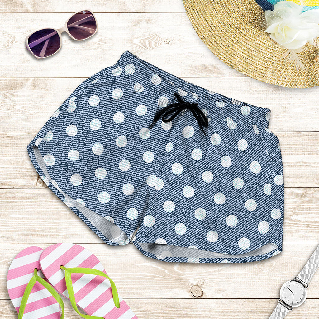 Polka Dot Denim Jeans Pattern Print Women's Shorts
