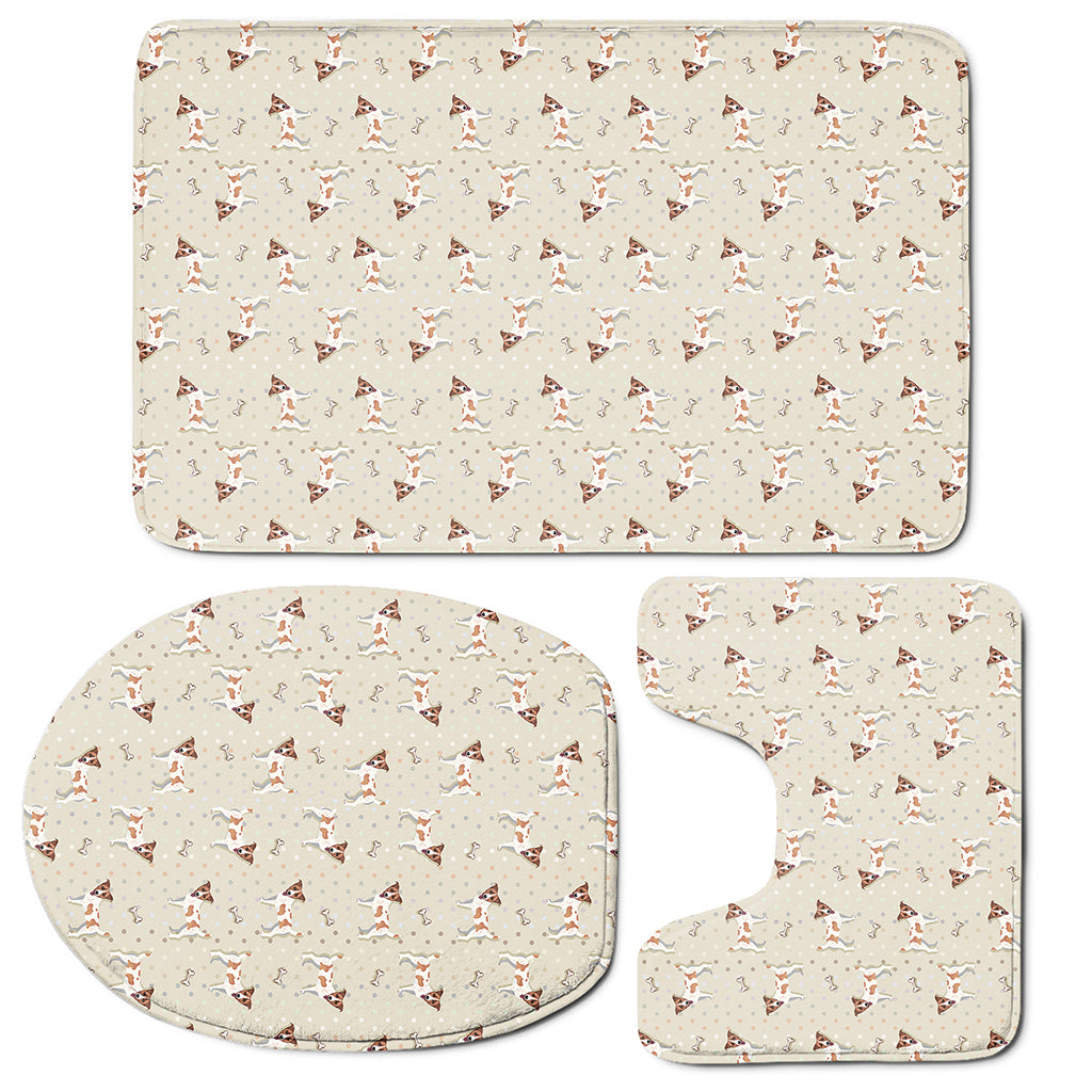 Polka Dot Jack Russell Terrier Print 3 Piece Bath Mat Set