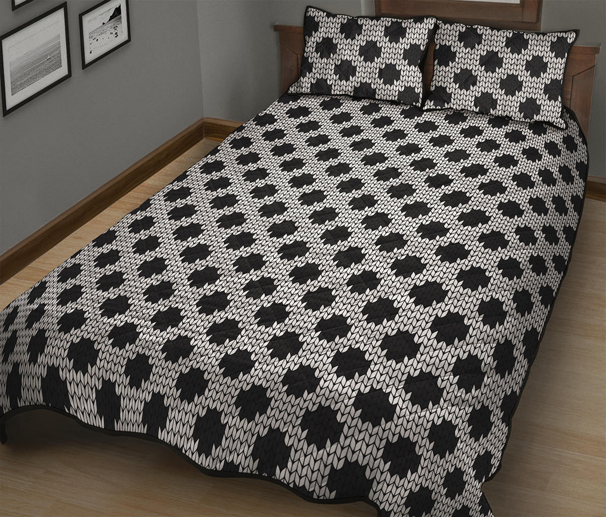 Polka Dot Knitted Pattern Print Quilt Bed Set