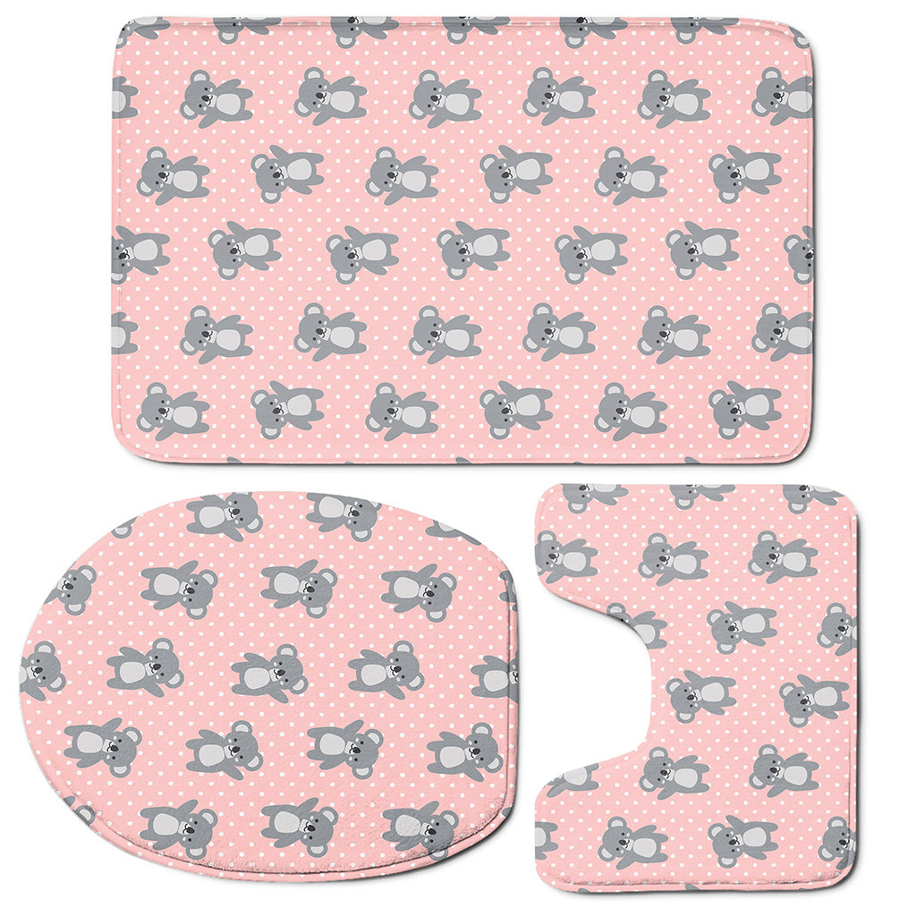 Polka Dot Koala Pattern Print 3 Piece Bath Mat Set