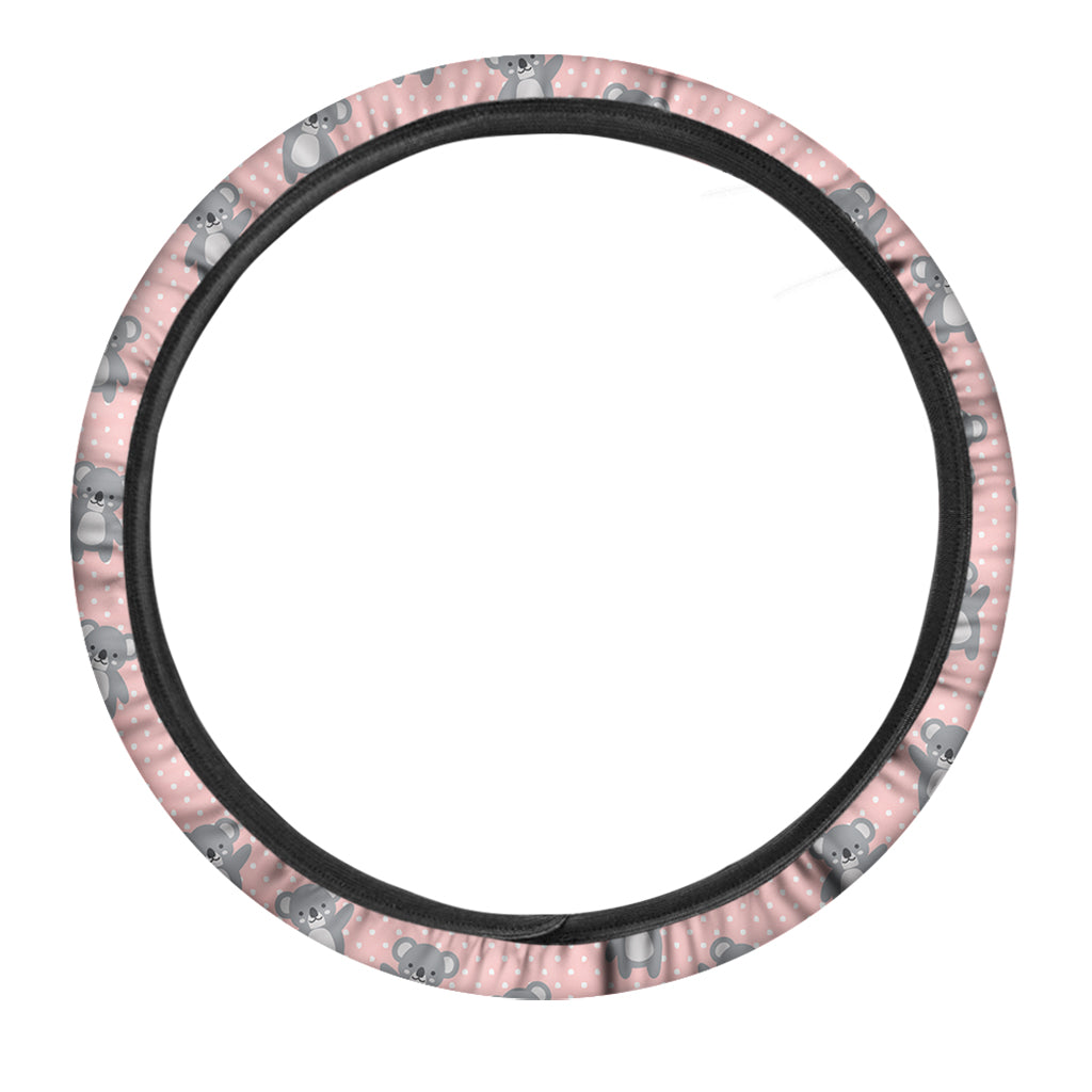 Polka Dot Koala Pattern Print Car Steering Wheel Cover
