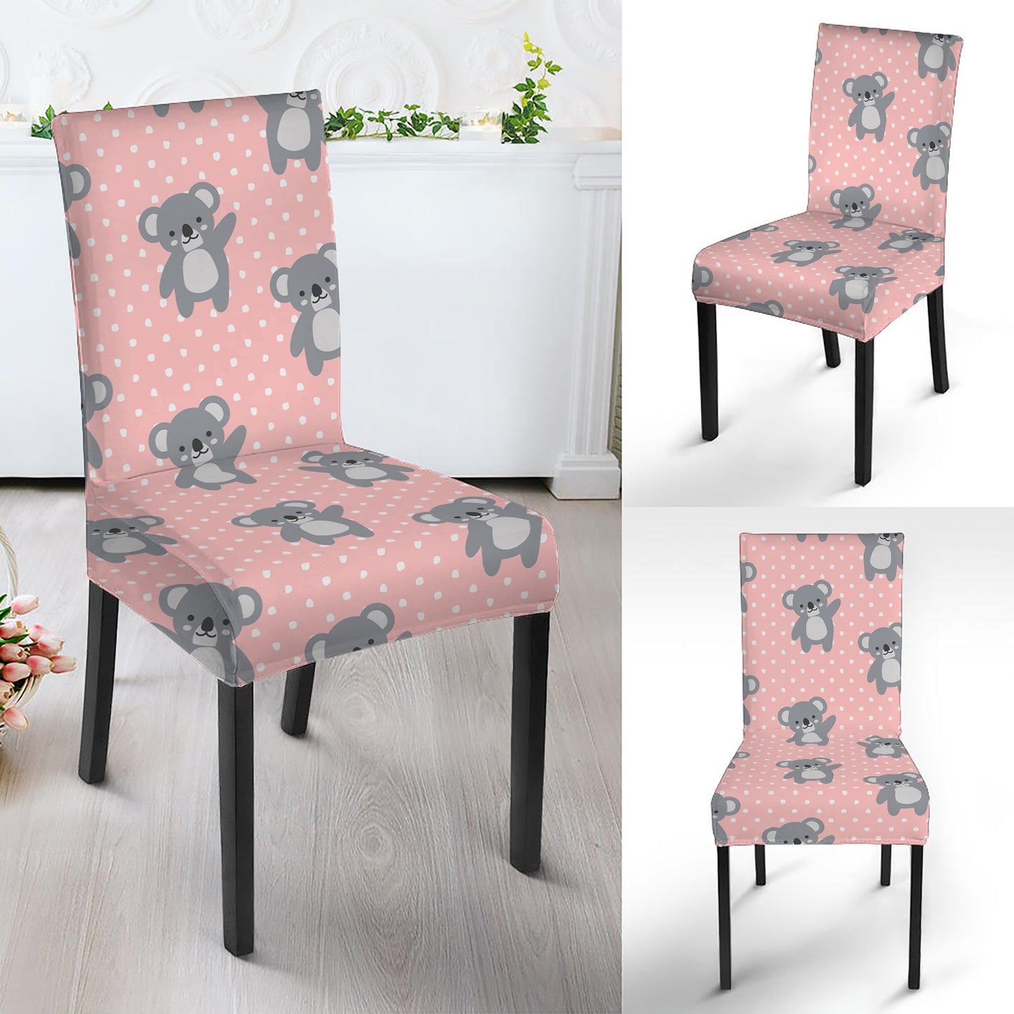Polka Dot Koala Pattern Print Dining Chair Slipcover