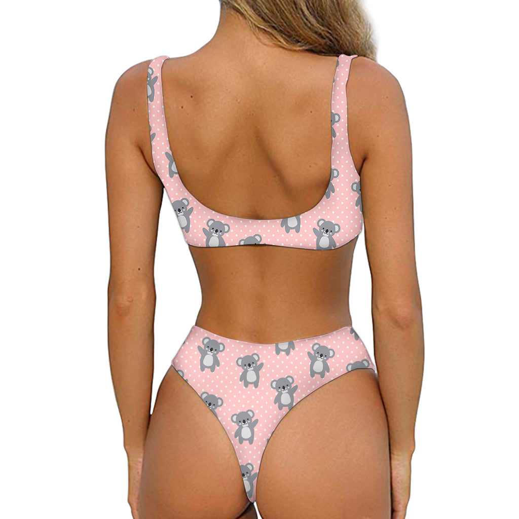 Polka Dot Koala Pattern Print Front Bow Tie Bikini