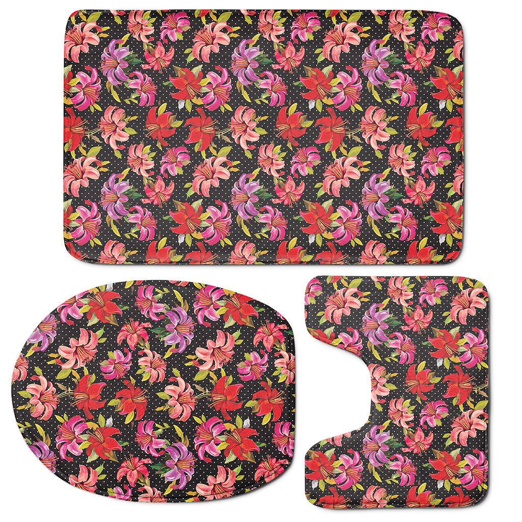 Polka Dot Lily Pattern Print 3 Piece Bath Mat Set