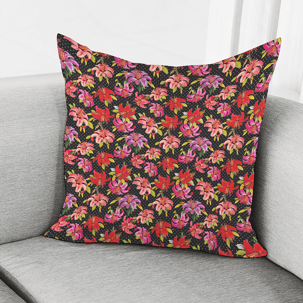 Polka Dot Lily Pattern Print Pillow Cover