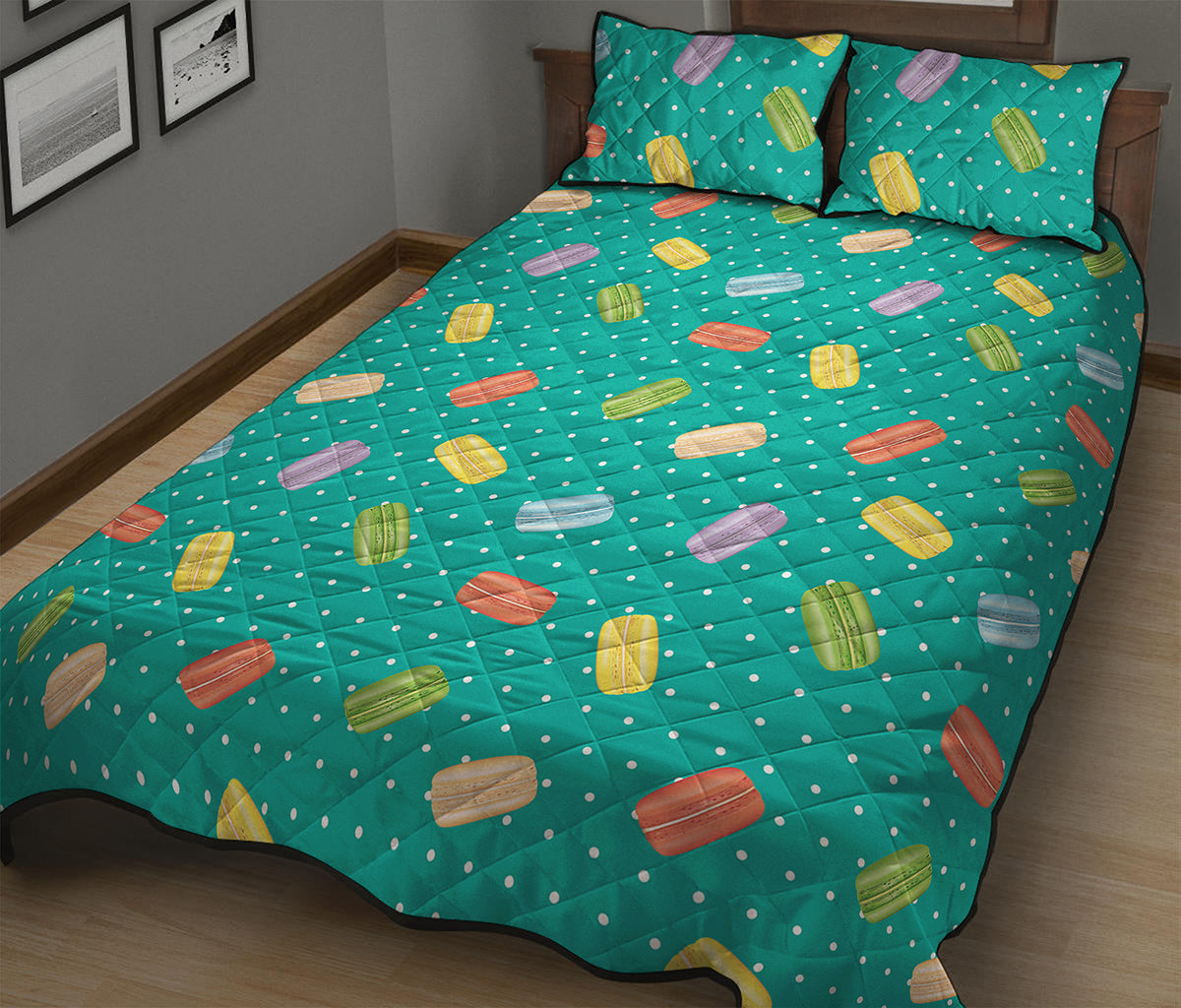 Polka Dot Macaron Pattern Print Quilt Bed Set