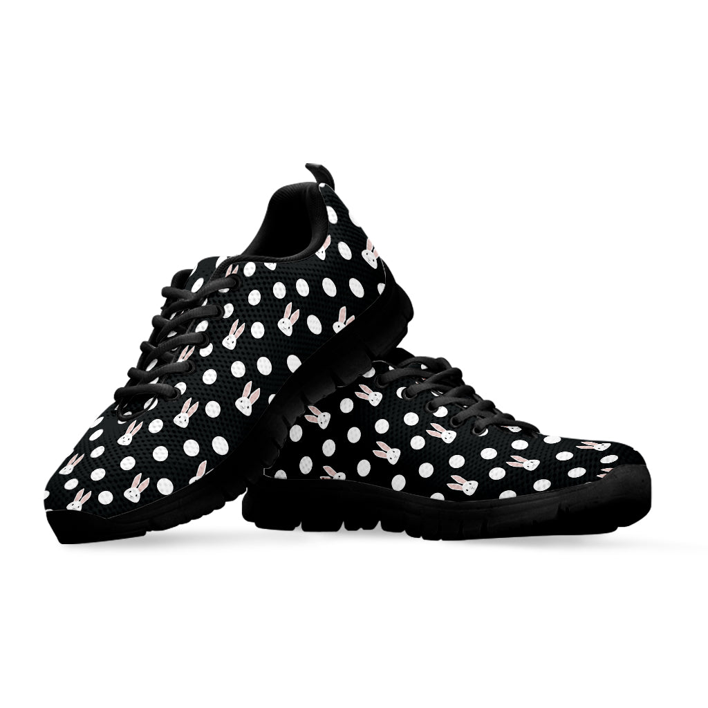 Polka Dot Rabbit Pattern Print Black Sneakers