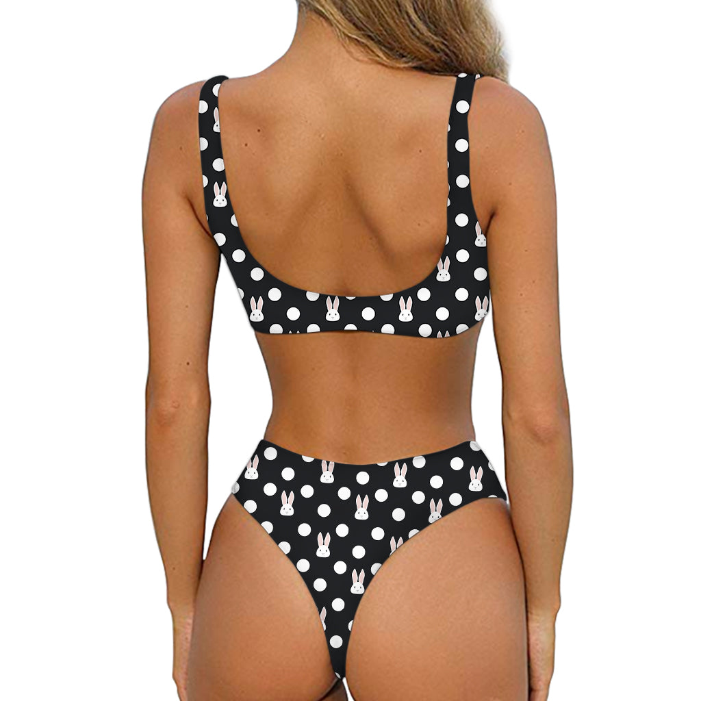 Polka Dot Rabbit Pattern Print Front Bow Tie Bikini