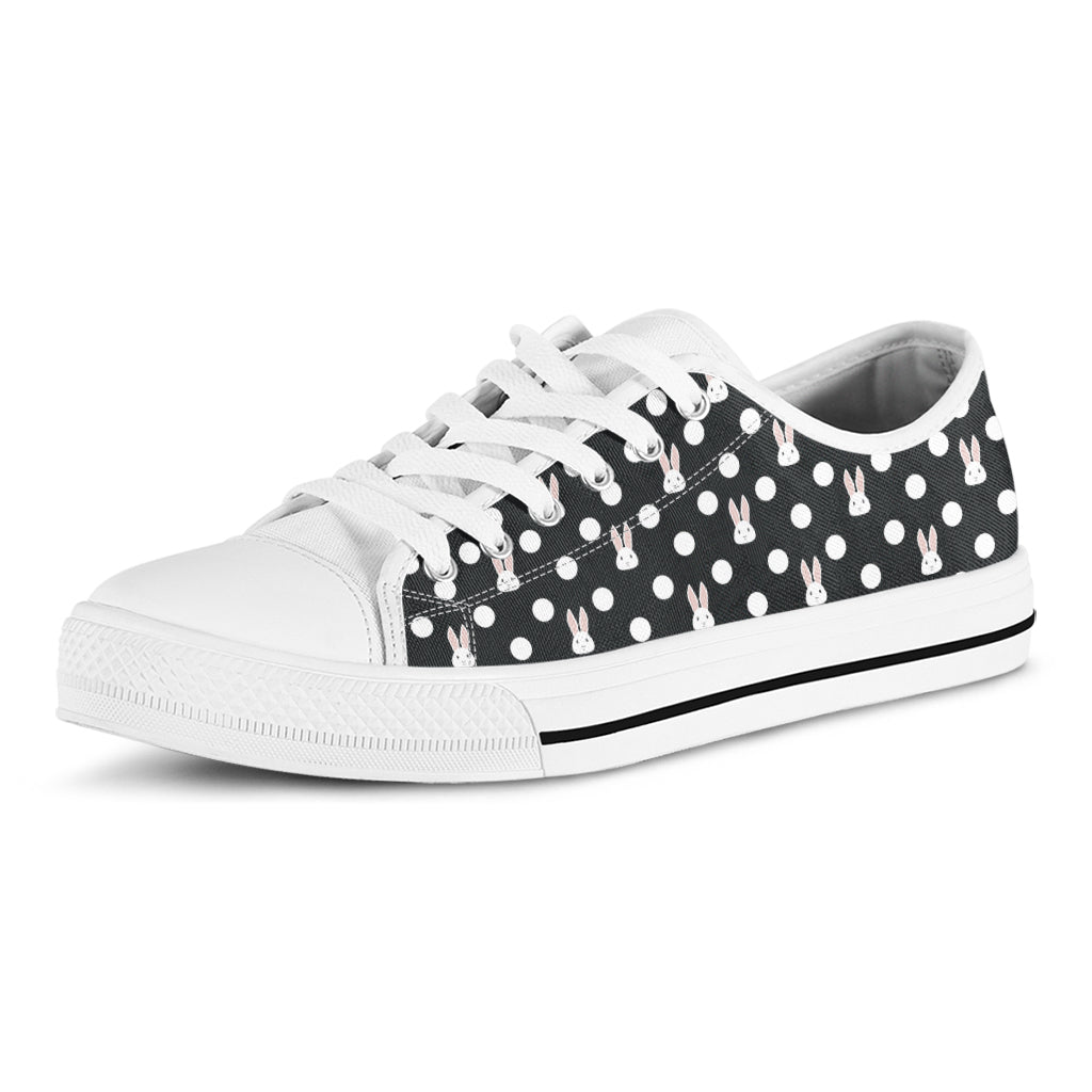 Polka Dot Rabbit Pattern Print White Low Top Shoes