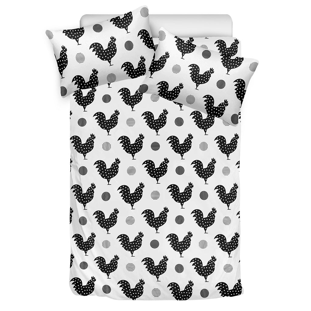 Polka Dot Rooster Pattern Print Duvet Cover Bedding Set