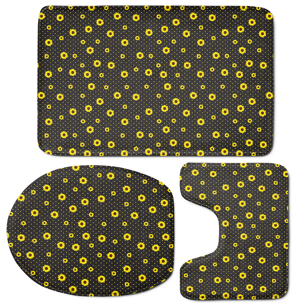 Polka Dot Sunflower Pattern Print 3 Piece Bath Mat Set