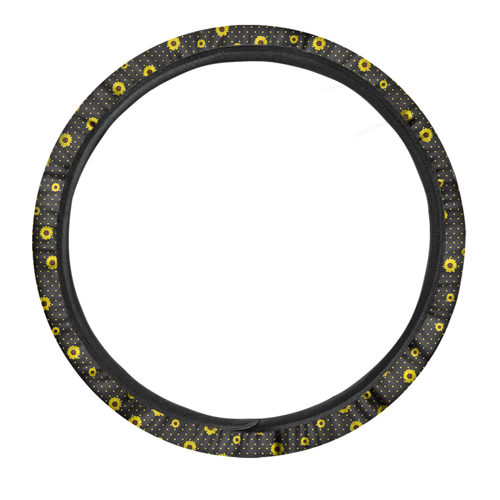 Polka Dot Sunflower Pattern Print Car Steering Wheel Cover