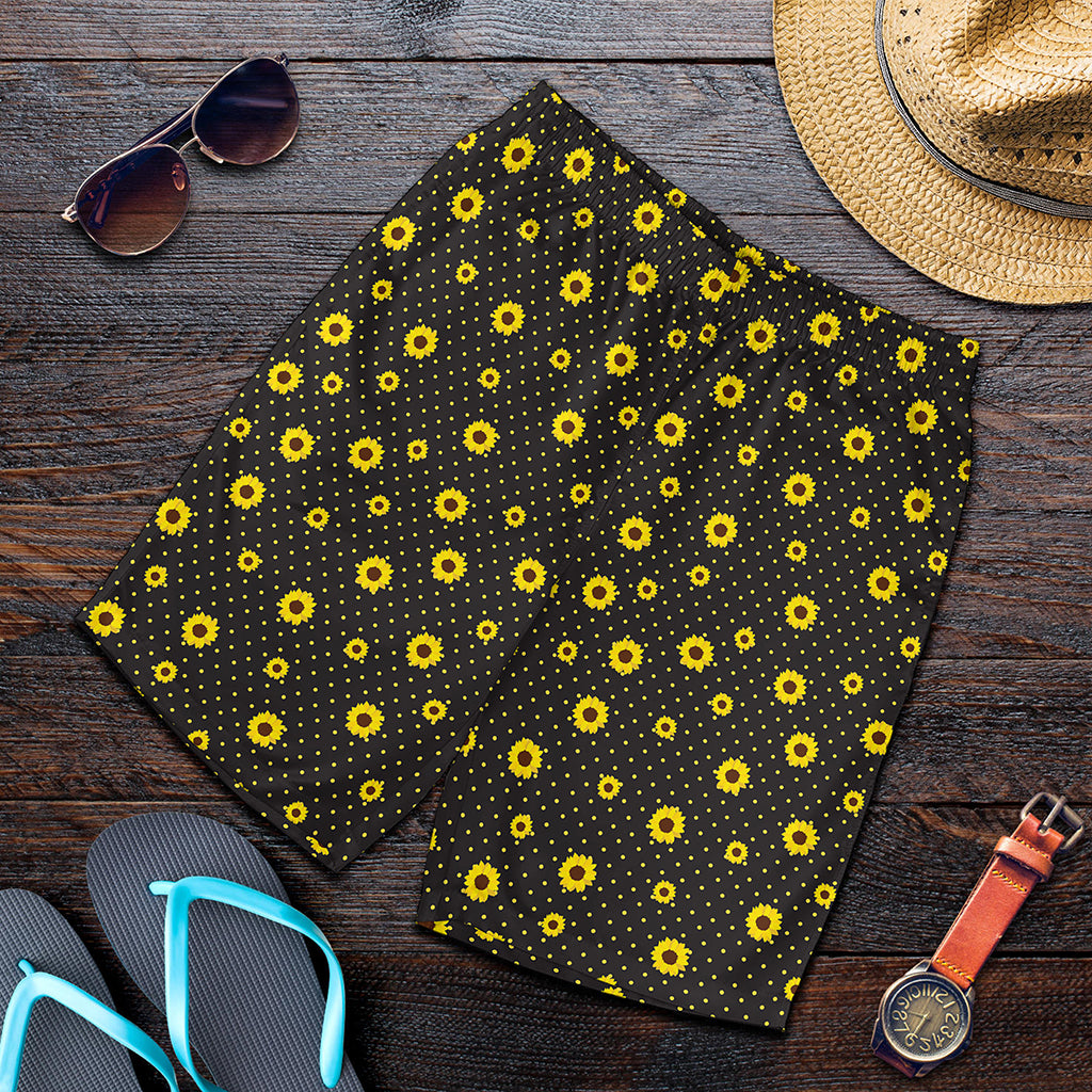 Polka Dot Sunflower Pattern Print Men's Shorts