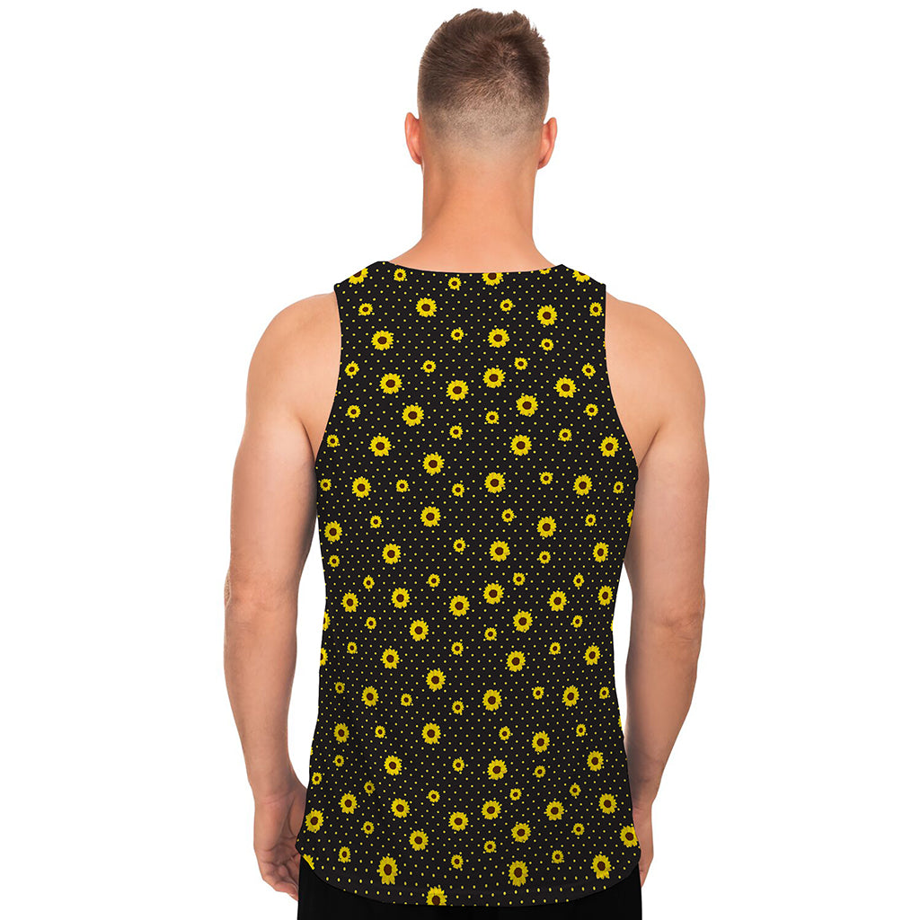 Polka Dot Sunflower Pattern Print Men's Tank Top