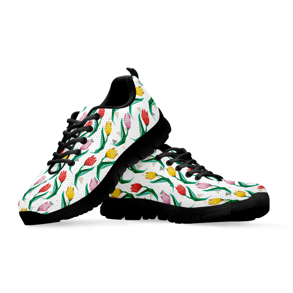Polygon Tulip Pattern Print Black Sneakers