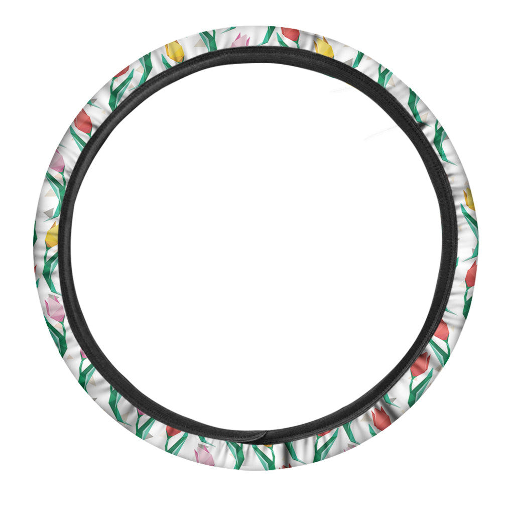 Polygon Tulip Pattern Print Car Steering Wheel Cover