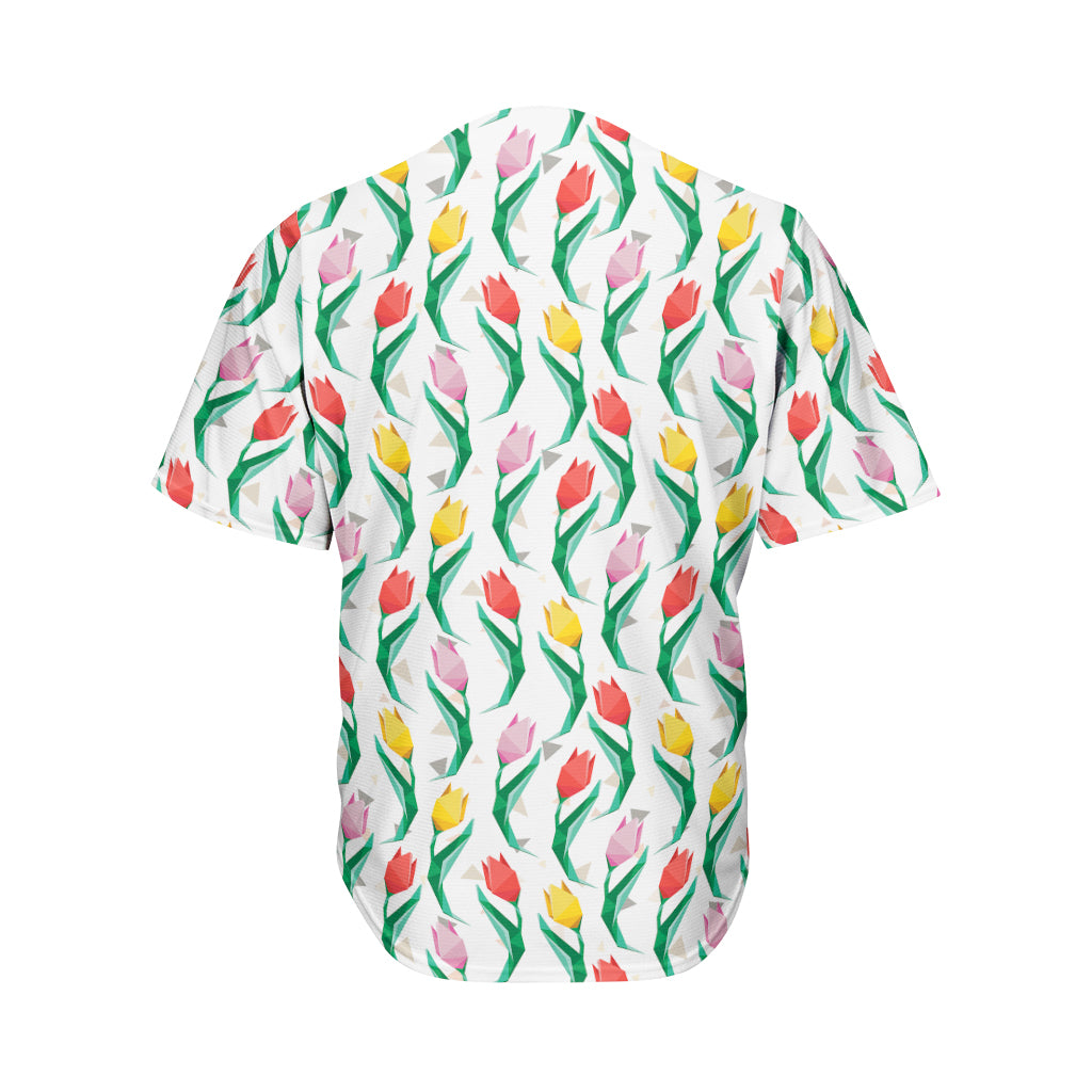 Polygon Tulip Pattern Print Men's Baseball Jersey