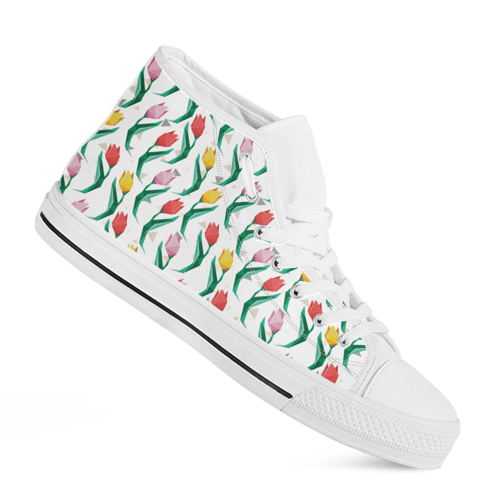 Polygon Tulip Pattern Print White High Top Shoes
