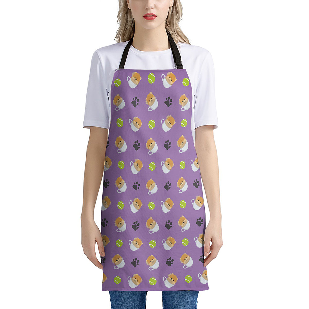 Pomeranian In Tea Cup Pattern Print Apron