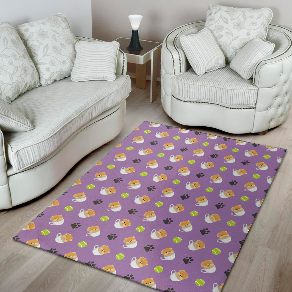 Pomeranian In Tea Cup Pattern Print Area Rug