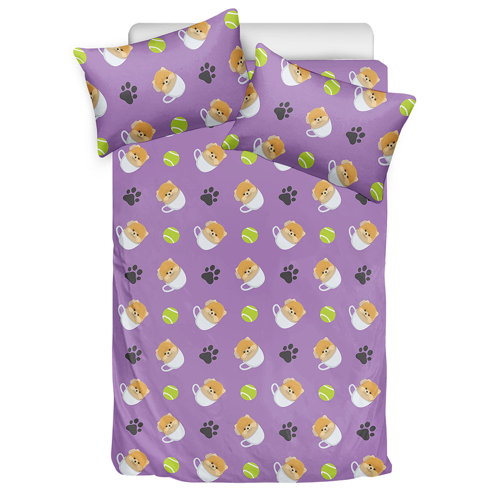 Pomeranian In Tea Cup Pattern Print Duvet Cover Bedding Set