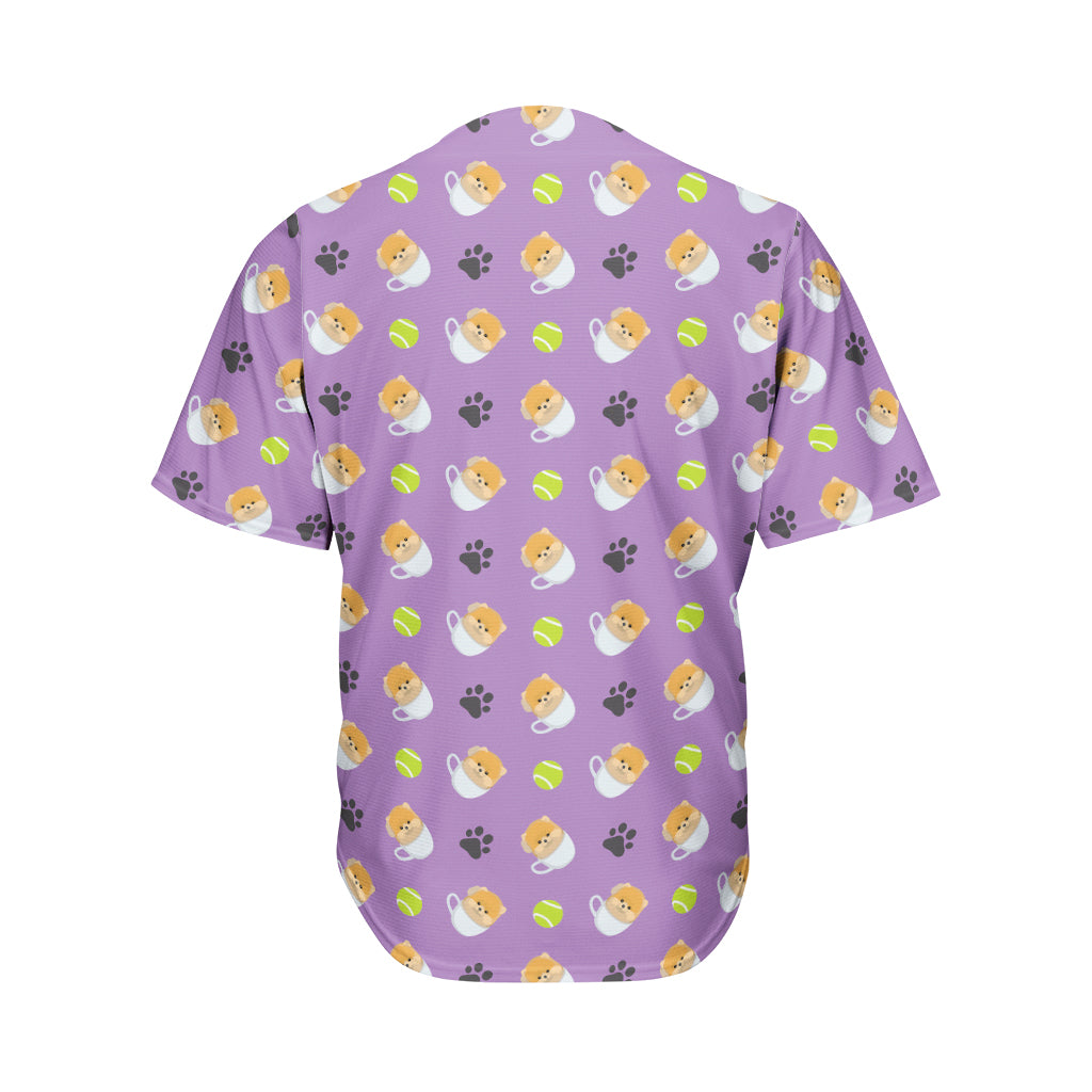 Pomeranian In Tea Cup Pattern Print Men's Baseball Jersey