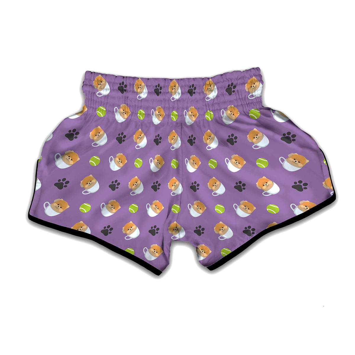 Pomeranian In Tea Cup Pattern Print Muay Thai Boxing Shorts