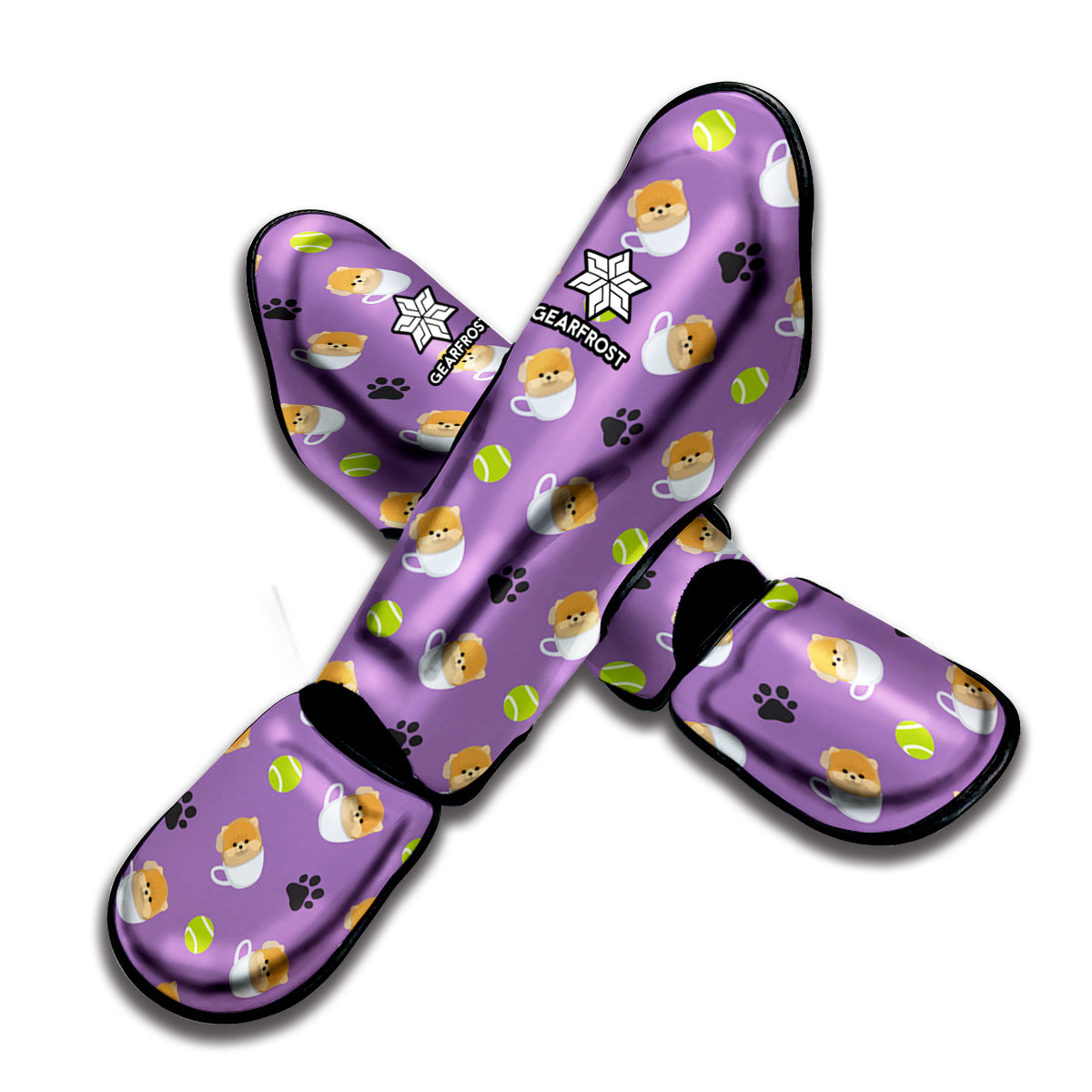 Pomeranian In Tea Cup Pattern Print Muay Thai Shin Guard